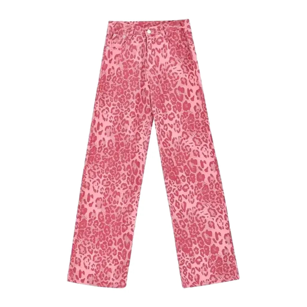 Boho Style Leopard Women's Jean Pants - Pink