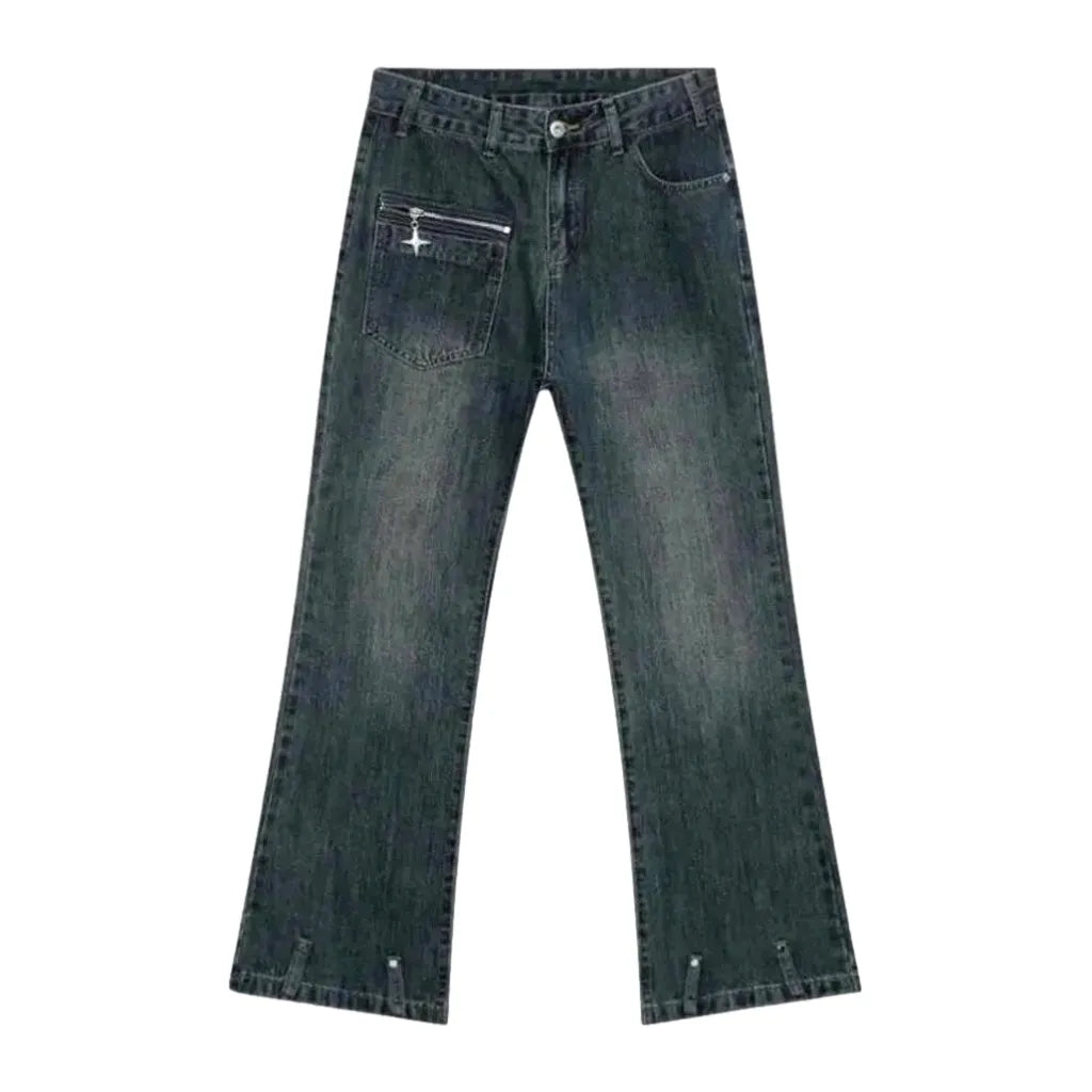 Loose Fit Abraded Jeans for Men - Dark Blue