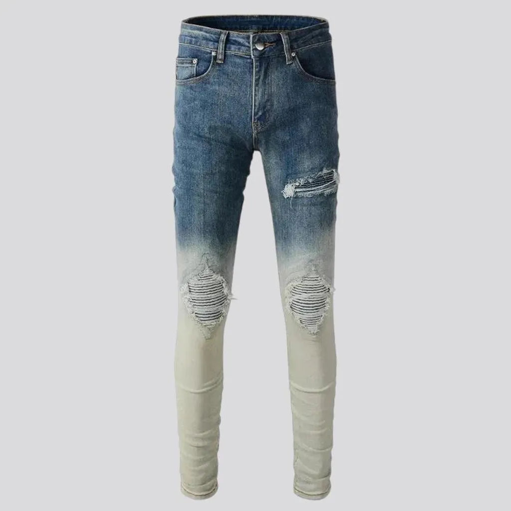 Biker distressed ombre men's jeans