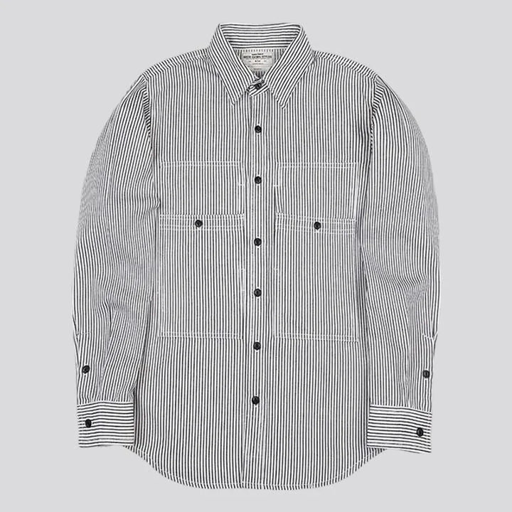 Medium stripes casual worker men's denim shirt