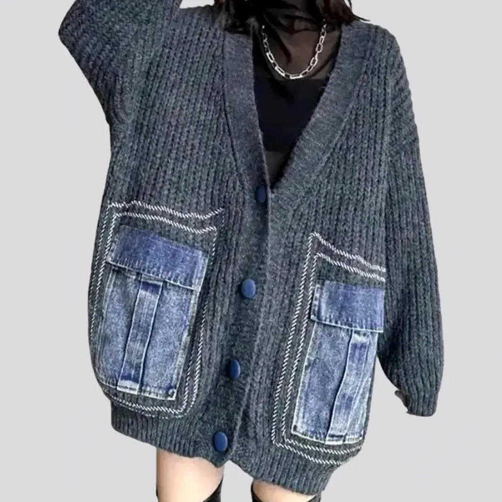 Boho style denim cardigan for ladies