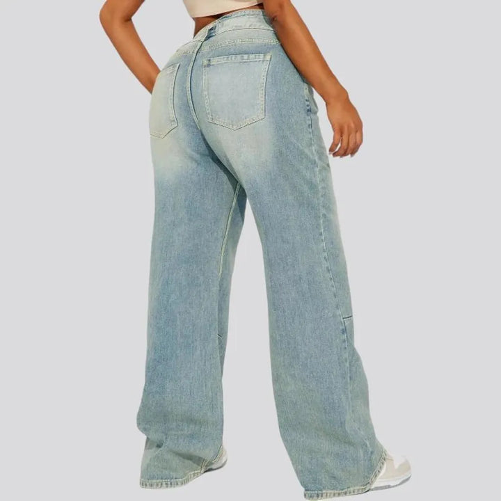 Floor-length double-waistline jeans