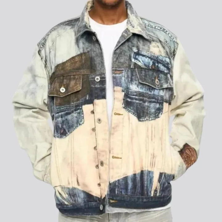 Fashionable bleached men's jeans jacket