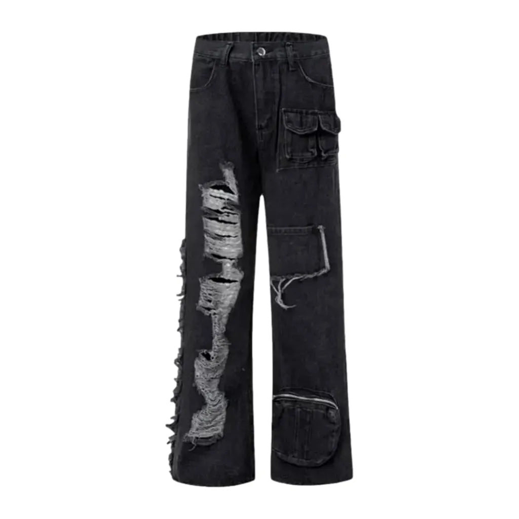 Vintage Distressed Baggy Fit Men's Jeans - Black