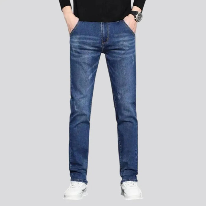 Fitted casual dark distressed jeans for men