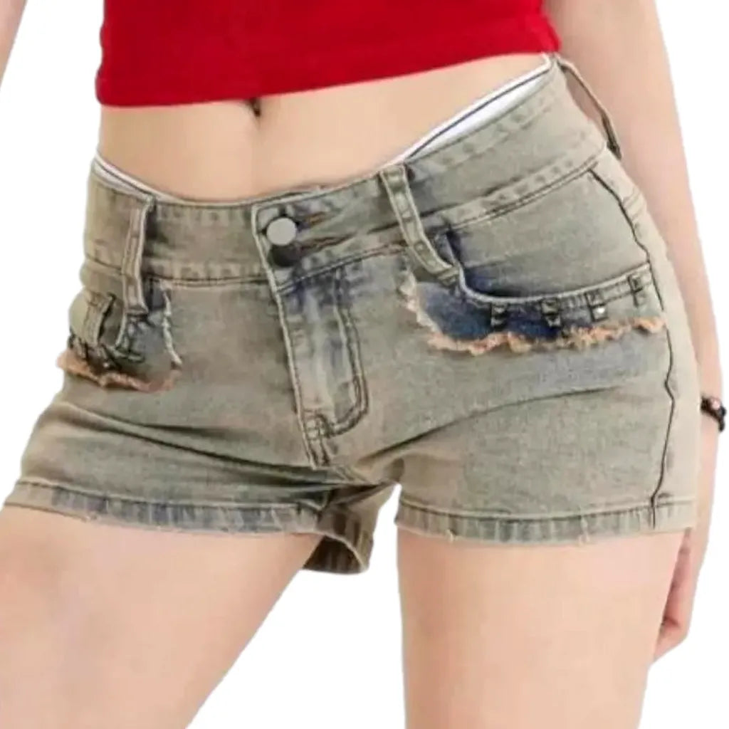 Mid-waist slim denim shorts
 for ladies