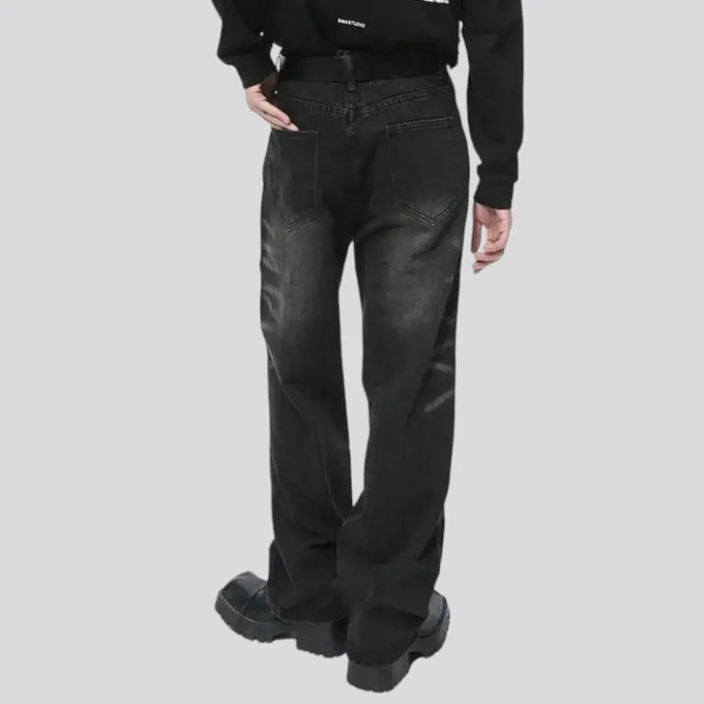 Front-seams men's sanded jeans