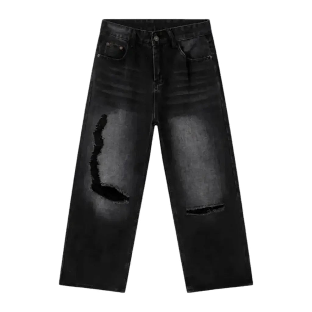 Distressed Grunge Style Men's Jeans - Black