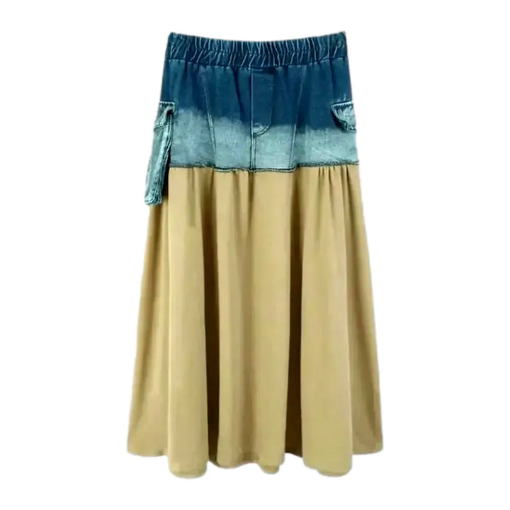 Elastic Cargo Pockets Denim Skirt - Sand