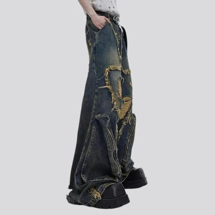 Boho grunge distressed men's jeans