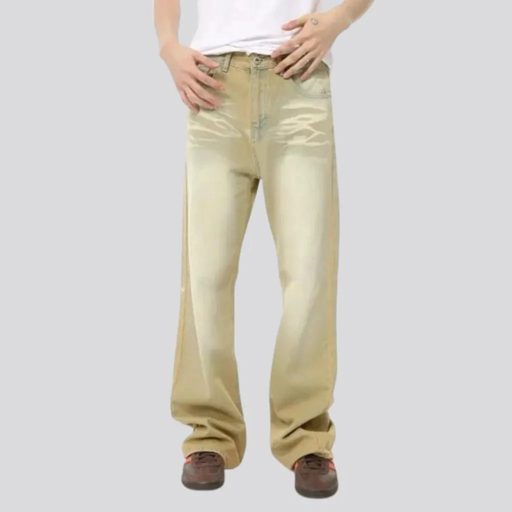 Boho light beige men's jeans