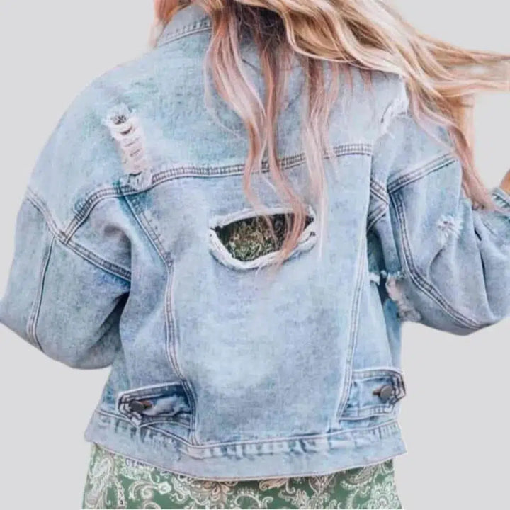 Distressed light-wash jean jacket