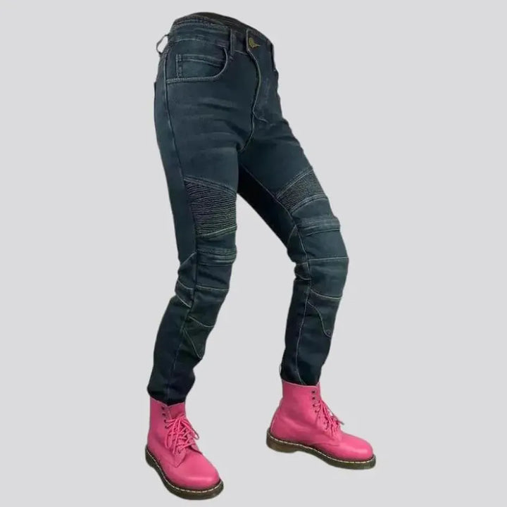 Protective stonewashed riding jeans
 for women