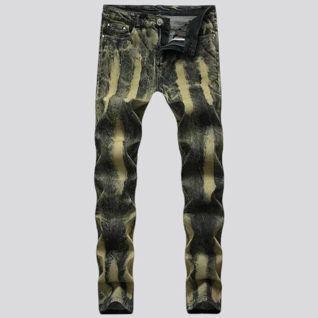 Fashionable mid rise painted men's jeans