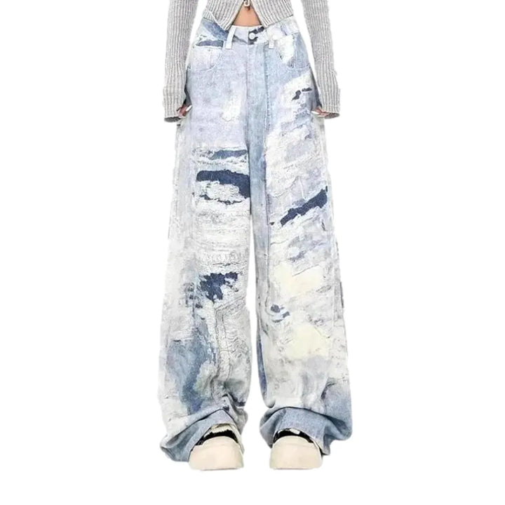 Boho Style Women's Jean Pants - Light Blue