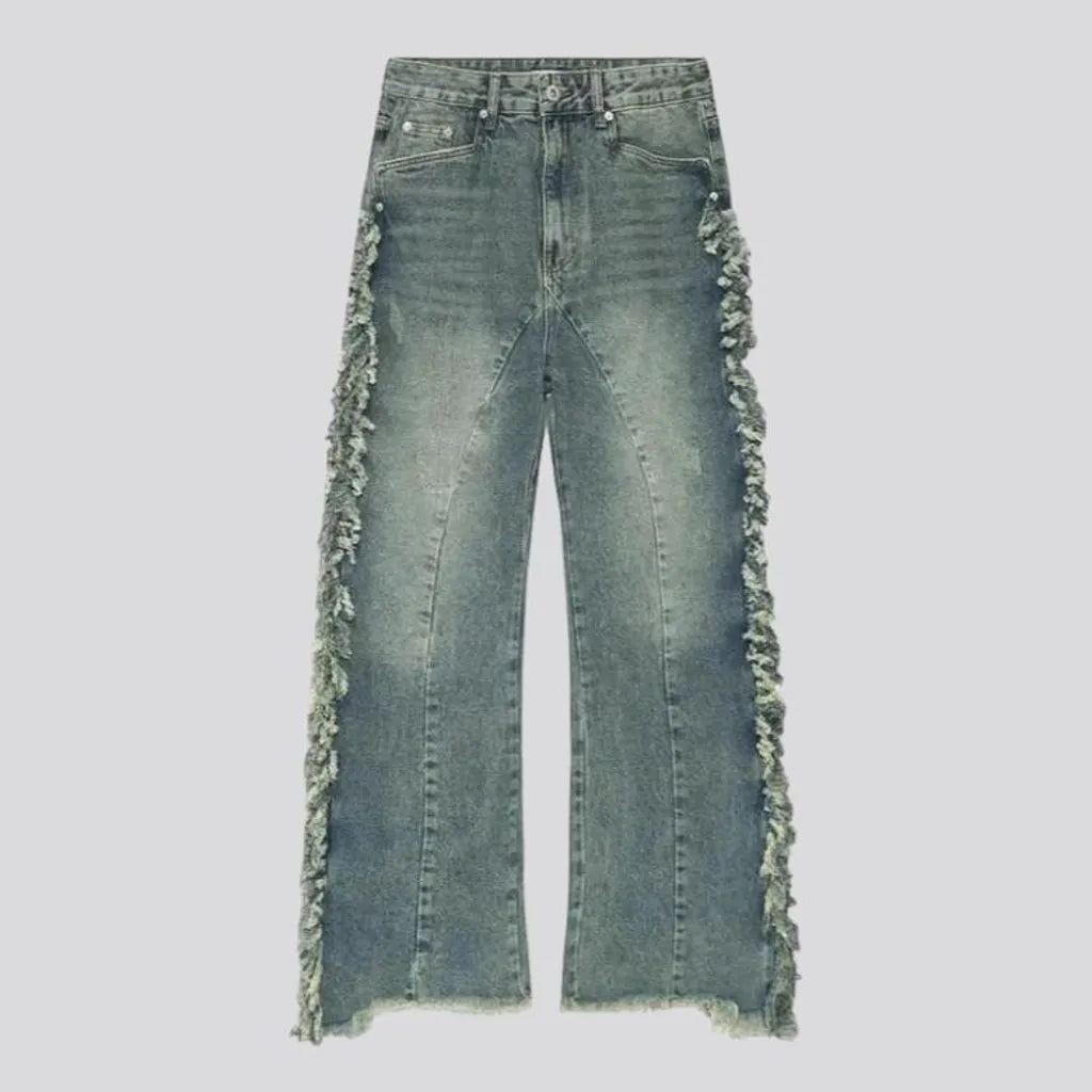 Embroidered men's floor-length jeans