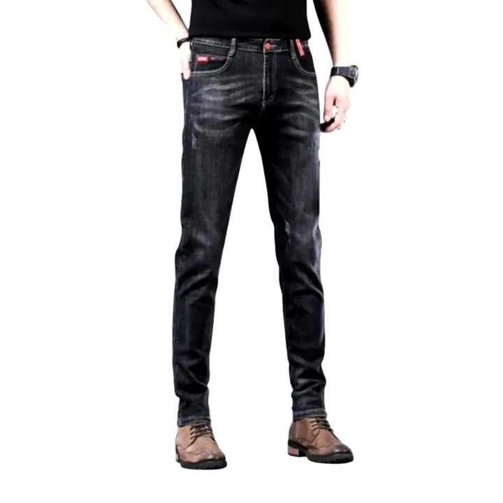 Vintage Faded Wash Fitted Men's Jeans - Black