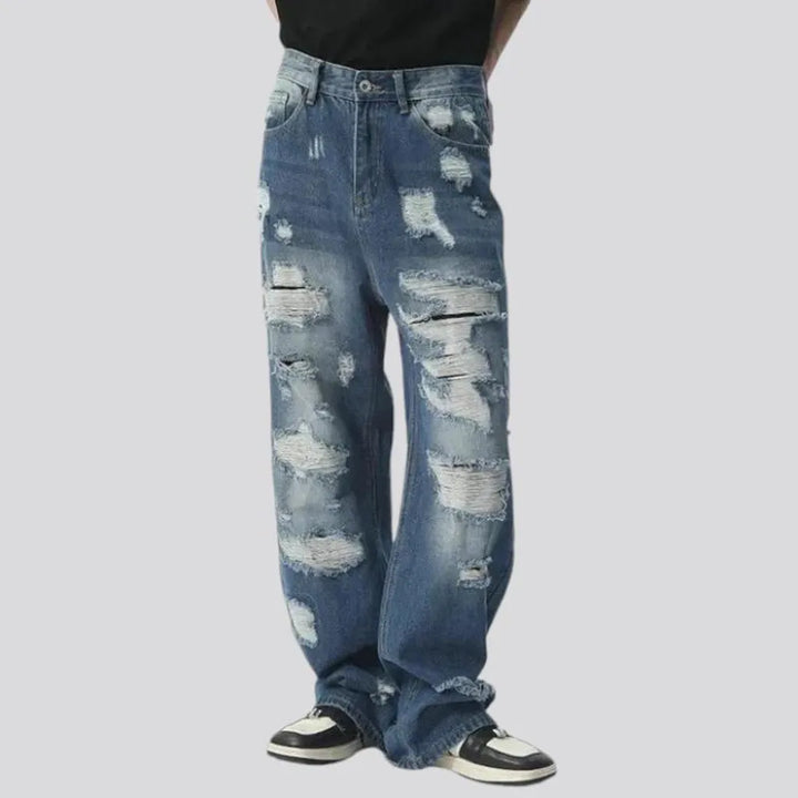 Baggy fashion style distressed men's jeans