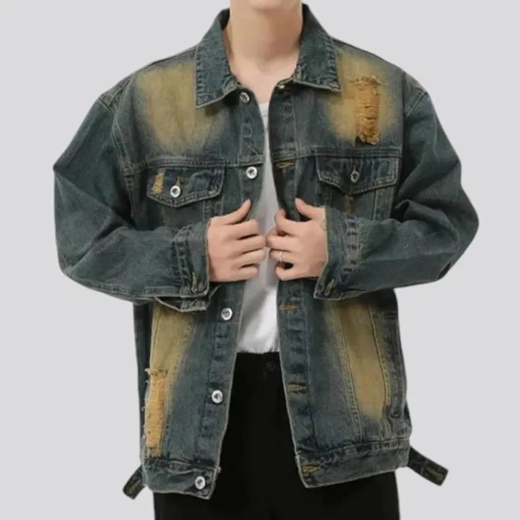 Distressed oversized men's denim jacket