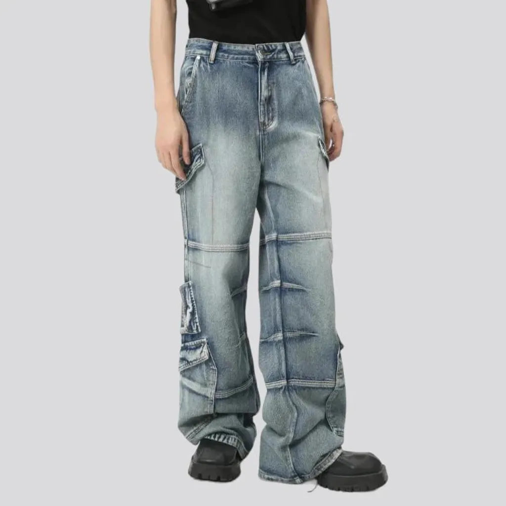 Patchwork-stitching baggy jeans