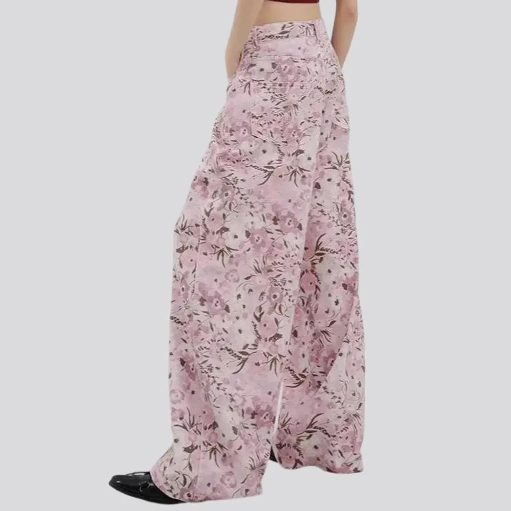 Fashionable painted floral baggy denim for women