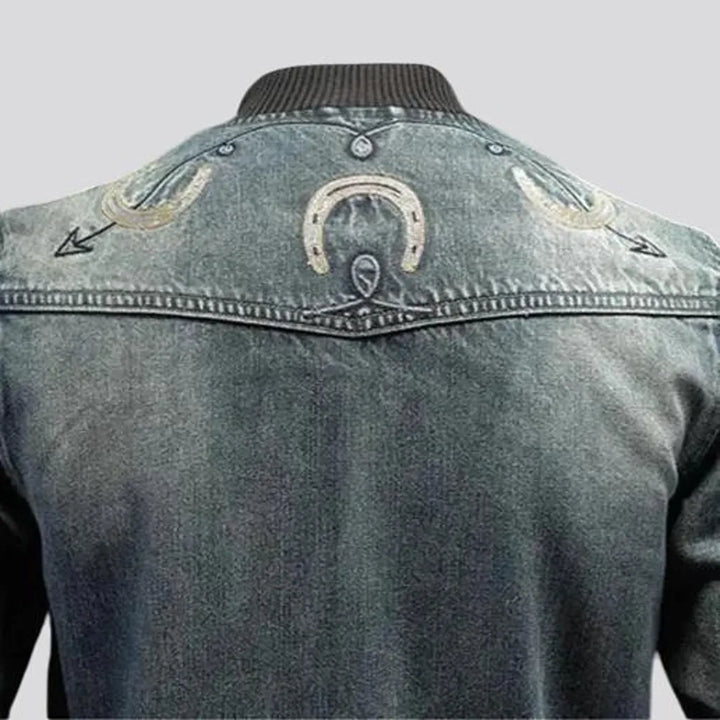 Vintage style slim fit men's denim bomber jacket