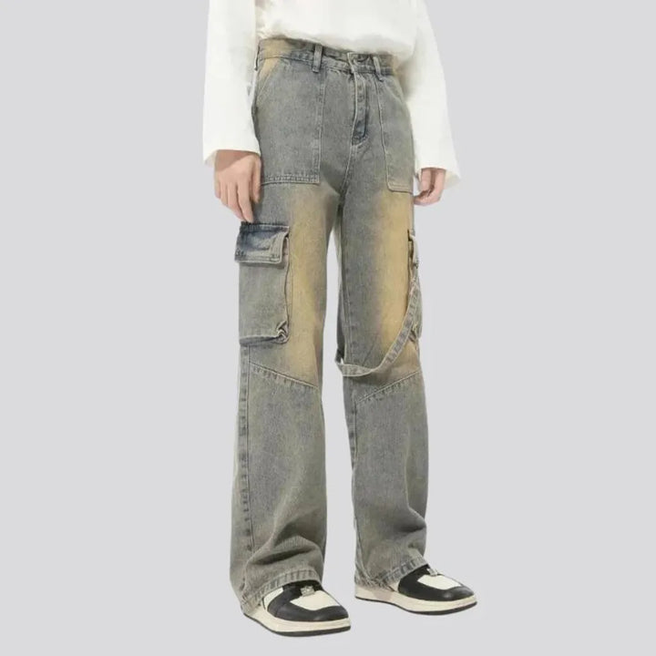 Sanded boho style wide men's jeans