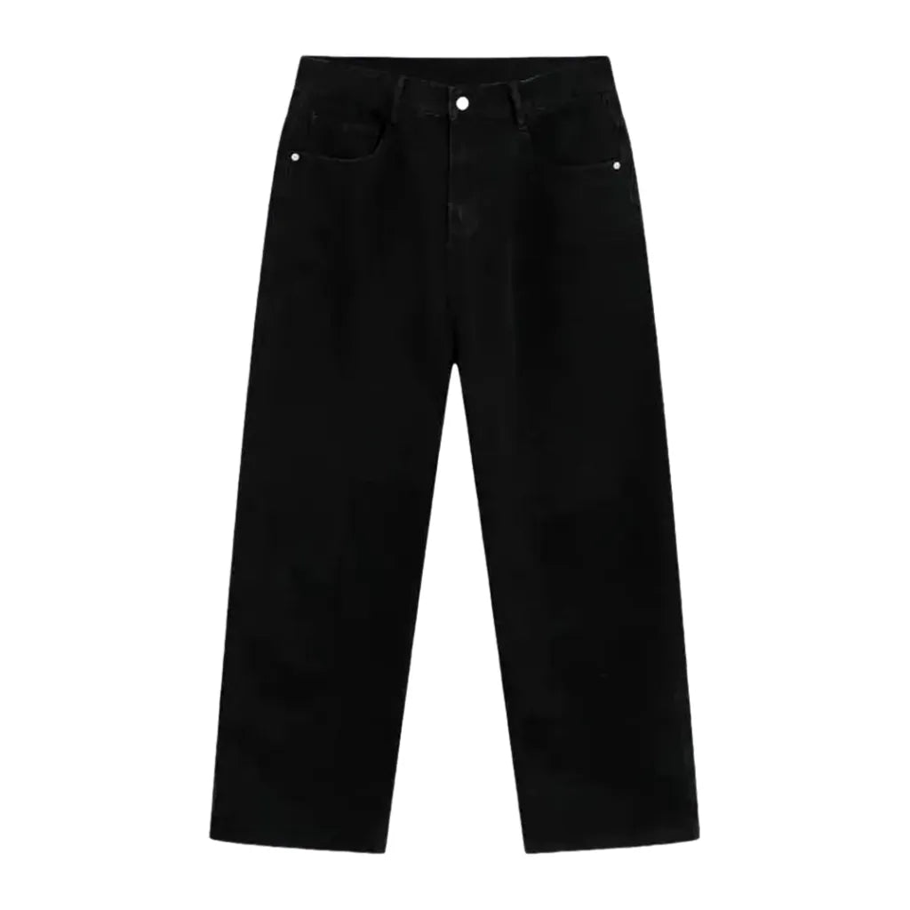 Mid Rise One-tone Baggy-leg Men's Jeans - Black