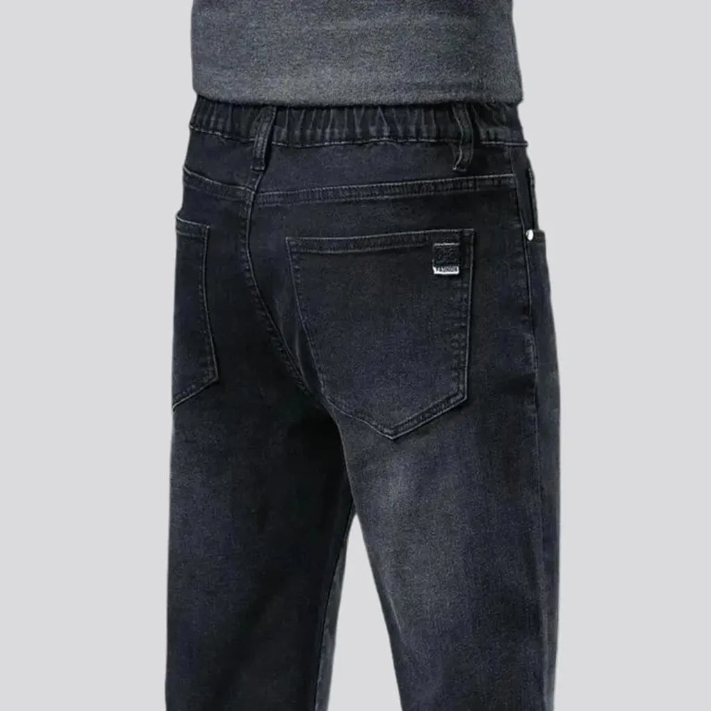 Casual style elastic high rise men's jeans