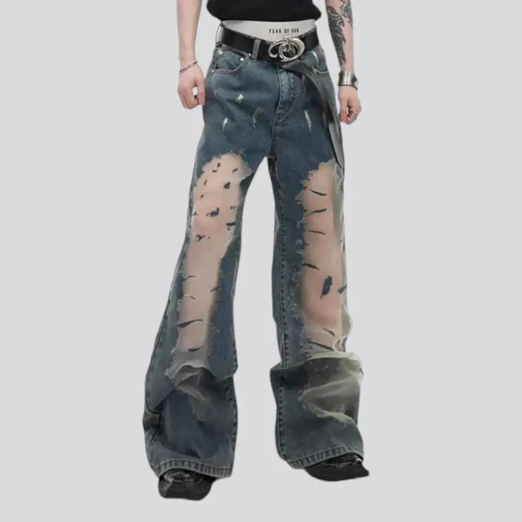 Mid rise painted distressed jeans for men