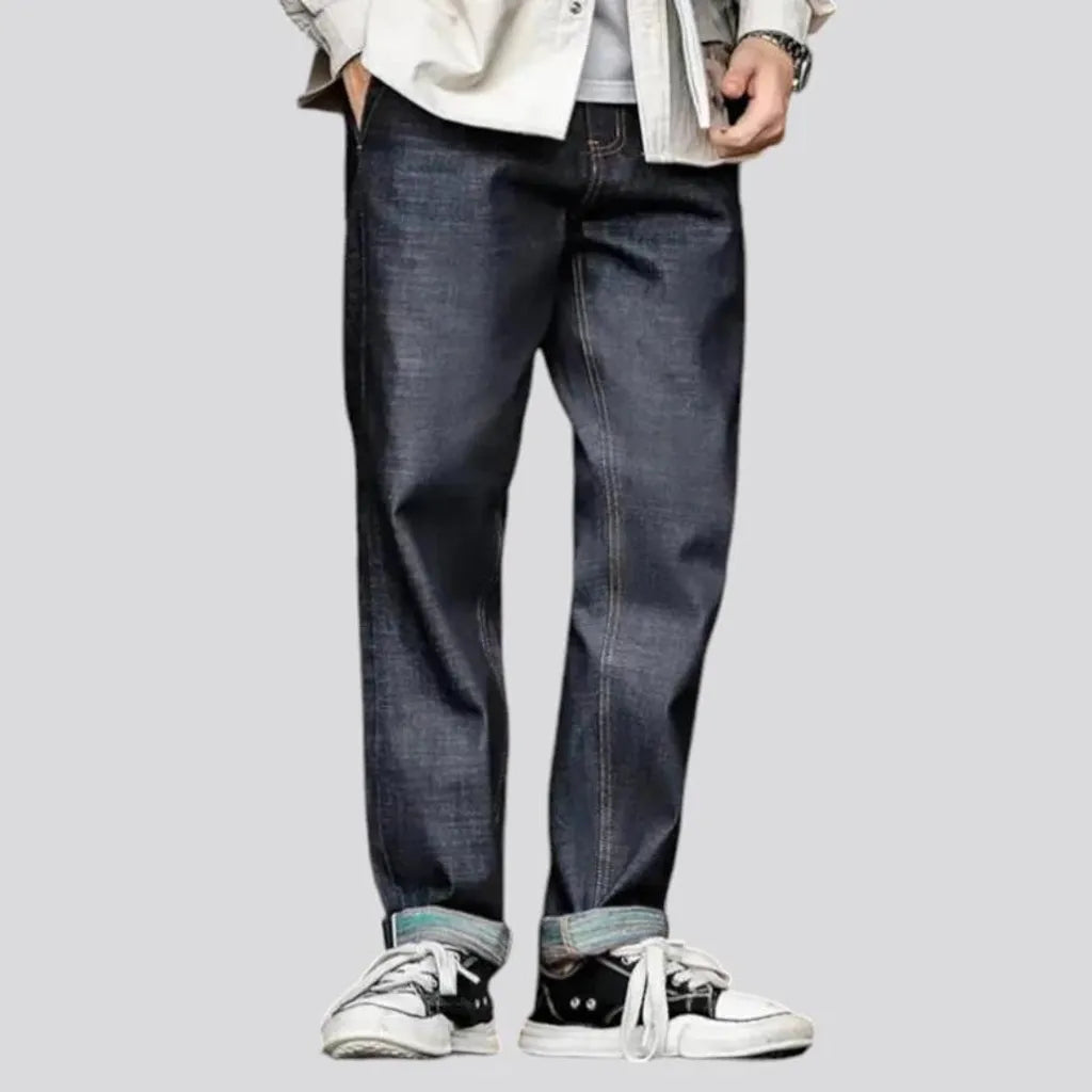 Raw pattern casual loose fit men's jeans