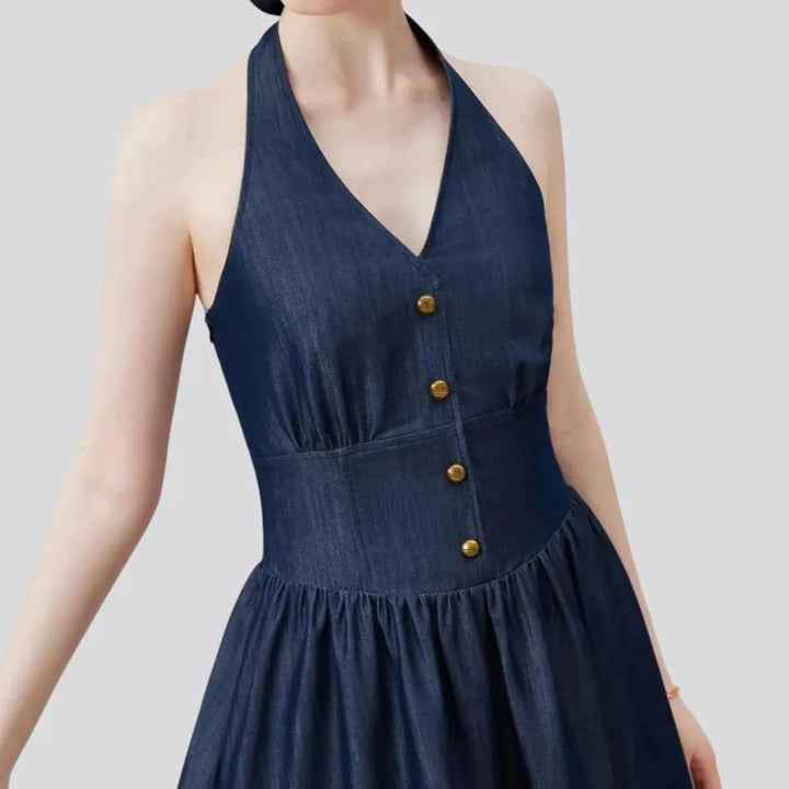 Flared maxi casual denim dress