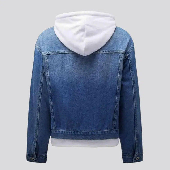 Hooded medium-wash jeans jacket for women