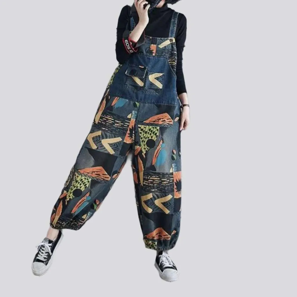 Rubber leg hem women's jean jumpsuit