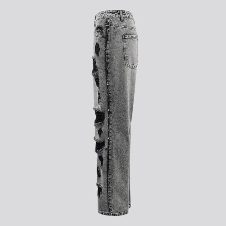 Baggy fit acid wash distressed men's jeans