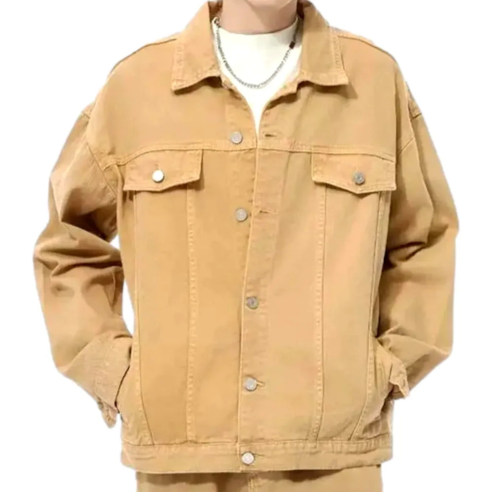 Trendy Boho Style Colored Men's Jeans Jacket - Sand