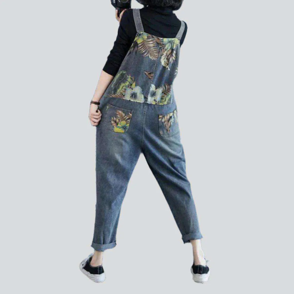Printed vintage women's denim jumpsuit