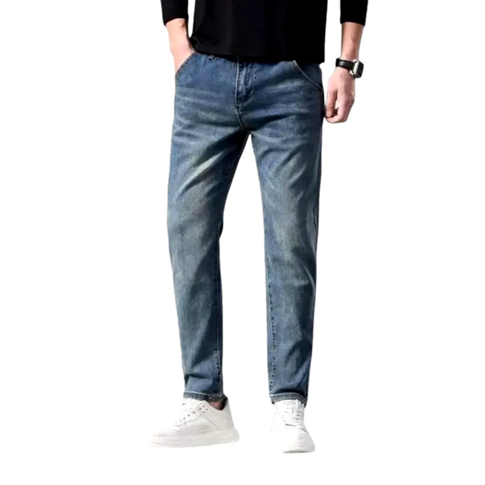 Elastic Mid Waist Men's Jeans - Blue