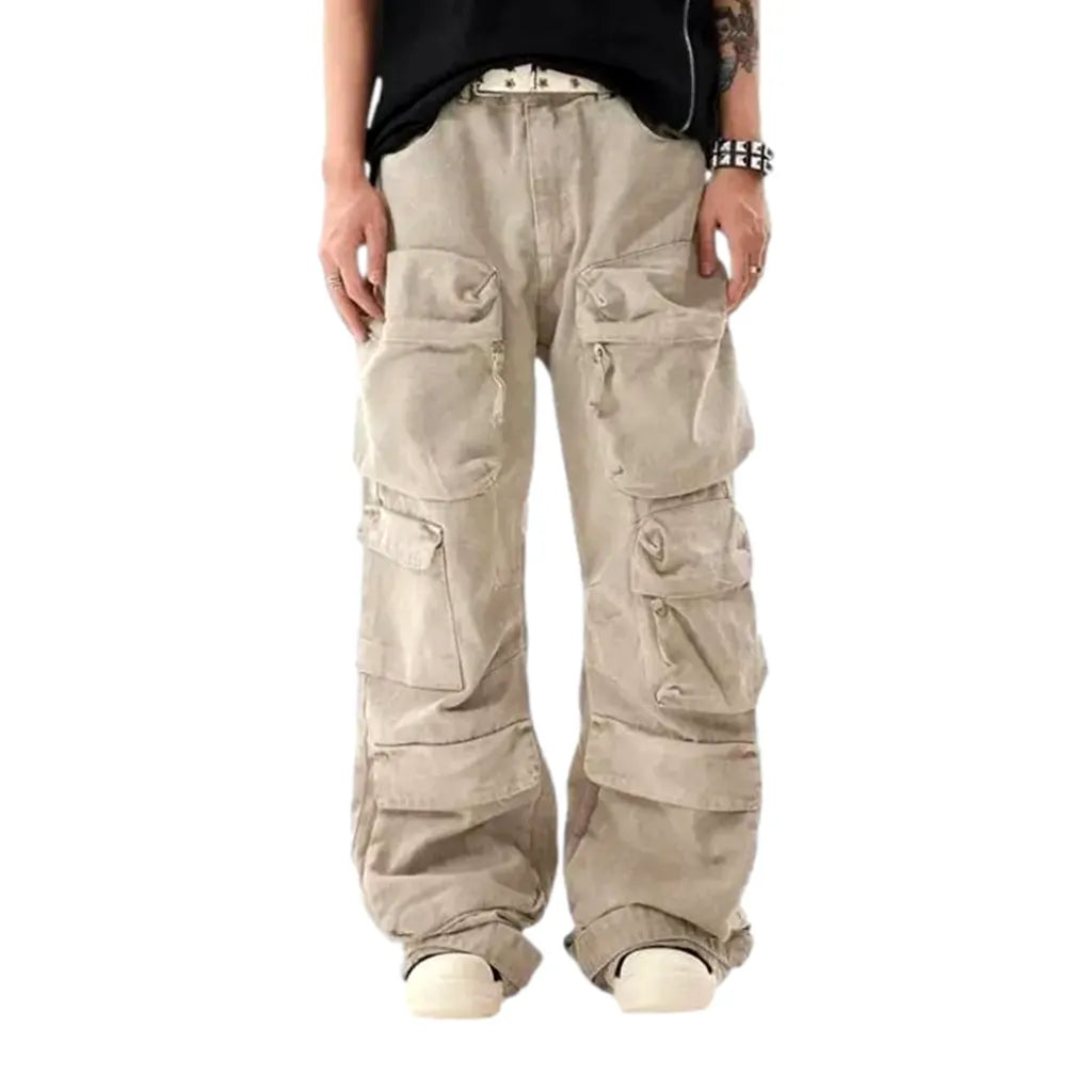 Cargo Zipper Y2k Style Men's Jeans - Sand