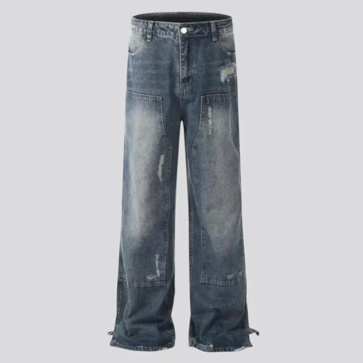 Baggy mid-waist distressed jeans for men