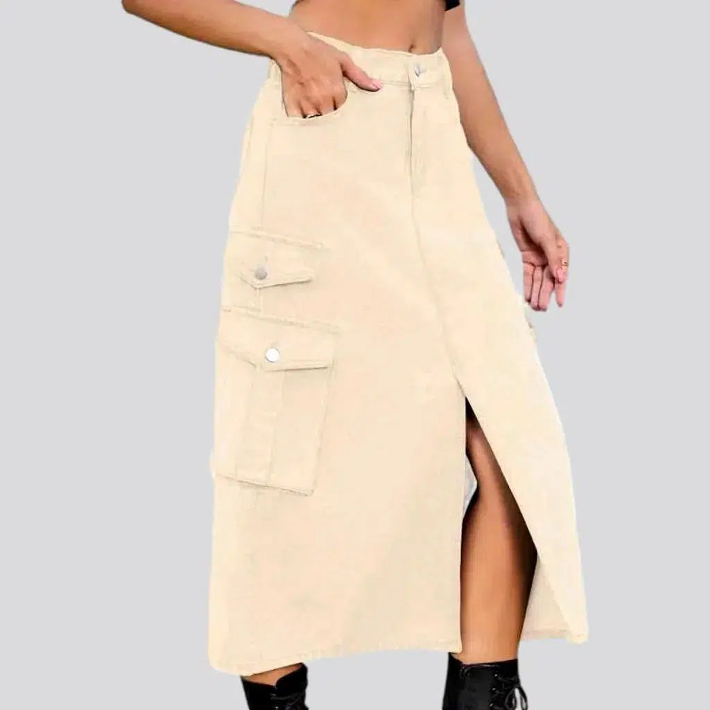 Front-slit long jeans
 for women