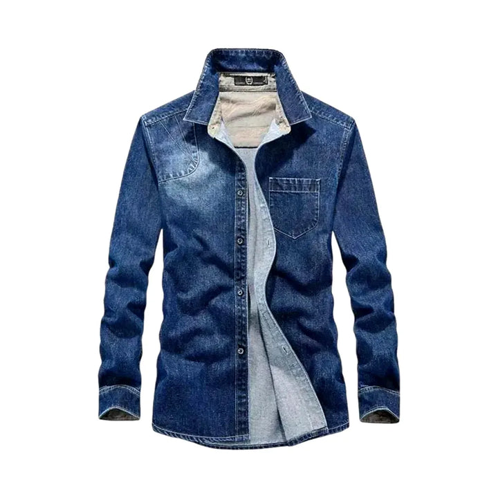 Casual Abraded Jacket Slim-fit Men's Jeans Shirt - Blue