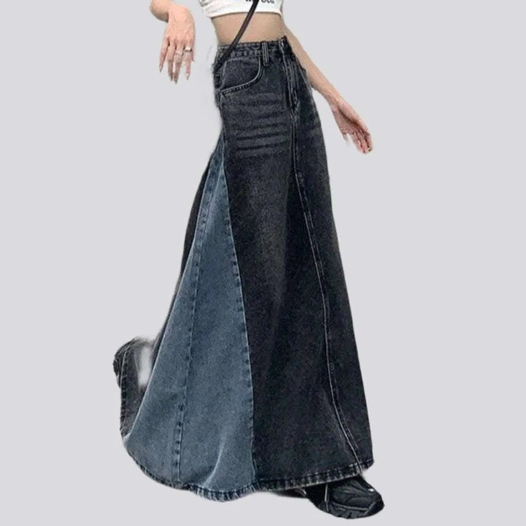 Sanded long denim skirt
 for ladies