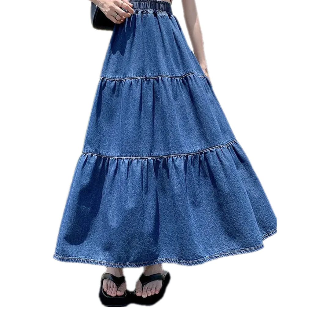 Maxi Style Medium Pattern Denim Skirt - Blue