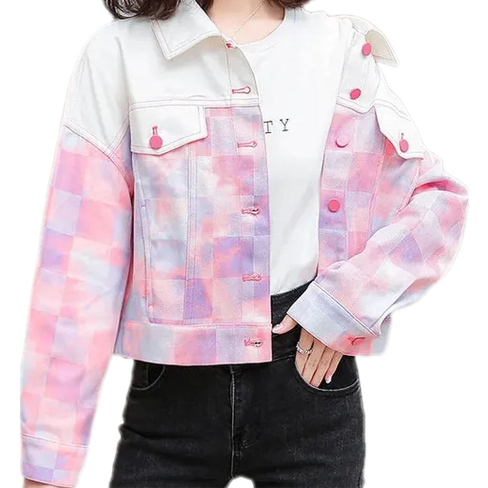 Trendy Crop Women's Denim Jacket - Pink