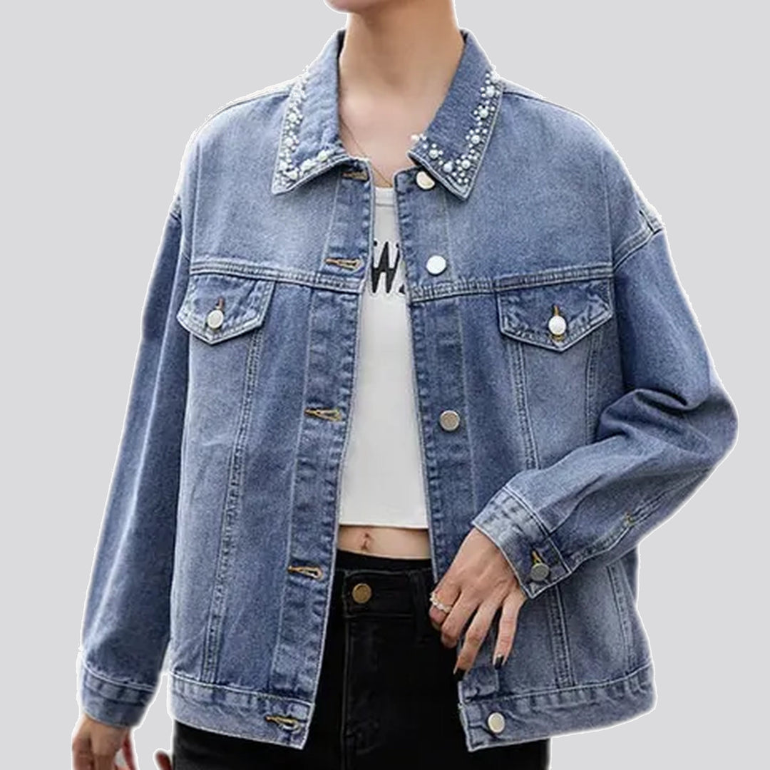 Fashion oversized beaded women's denim jacket