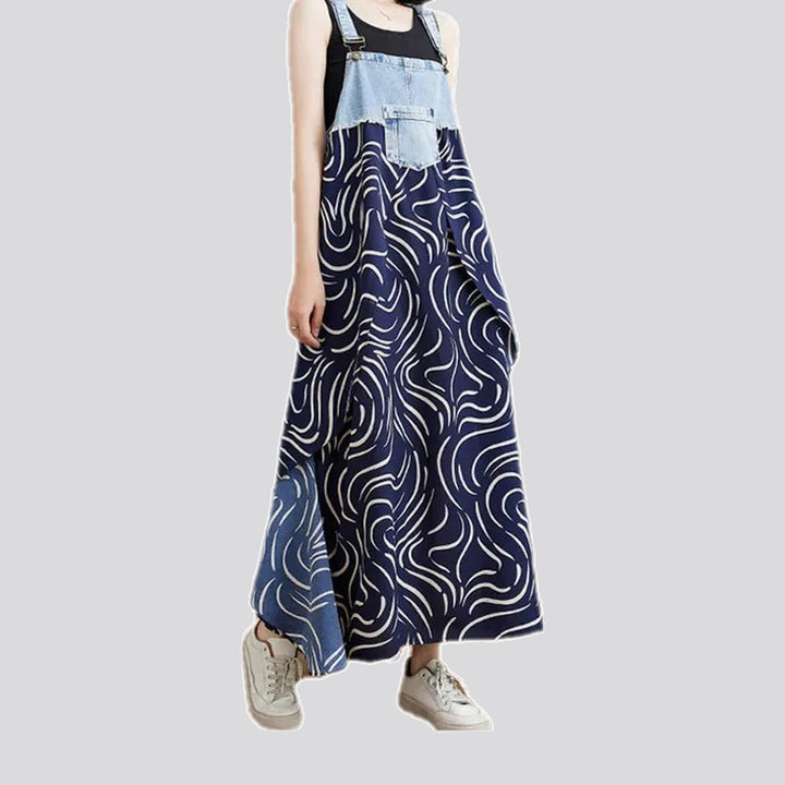 Graphic flared boho jeans dress