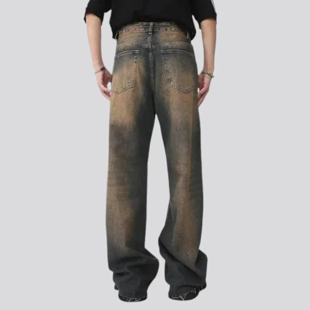 Sanded mid rise baggy men's jeans