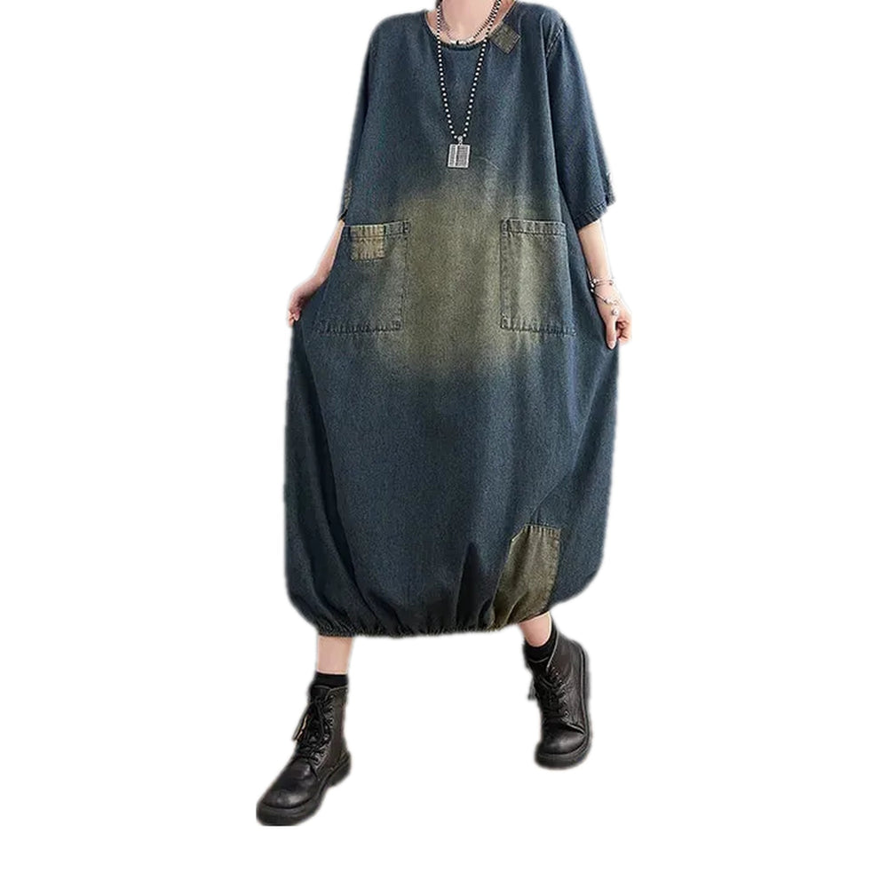 Boho Maxi Denim Dress - Dark Blue