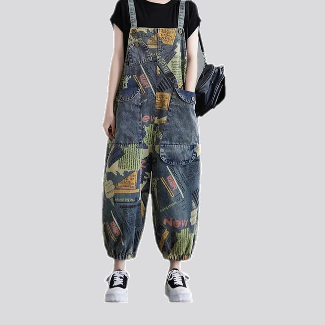 Graphic printed women's jean bib